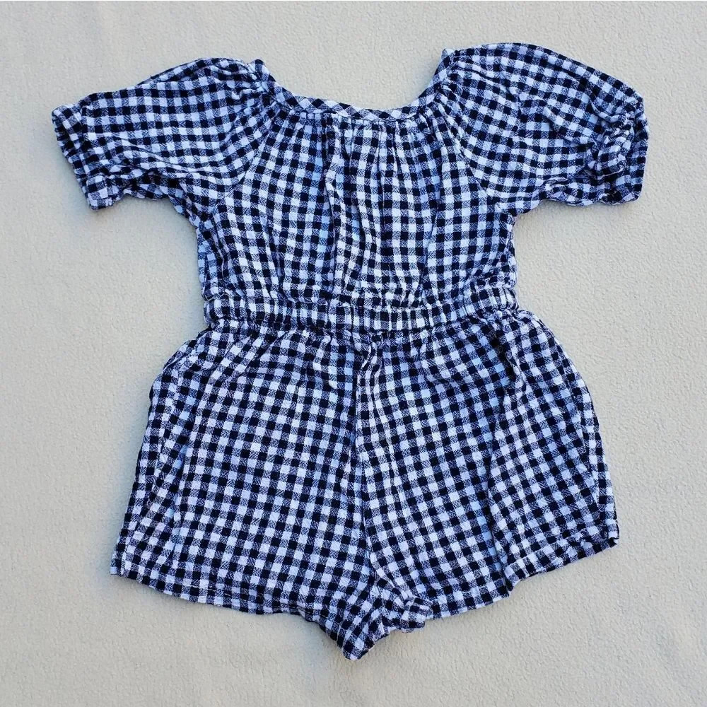 Old Navy Dark Navy Blue and White Buffalo Checkered Romper Size 12-18 Months